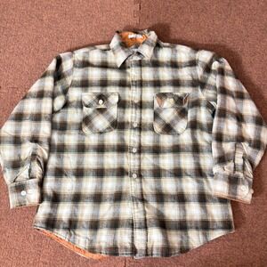 Windbreaker Mens Plaid Quilted Flannel Shirt Jacket Brown Cream Lined Korea L
